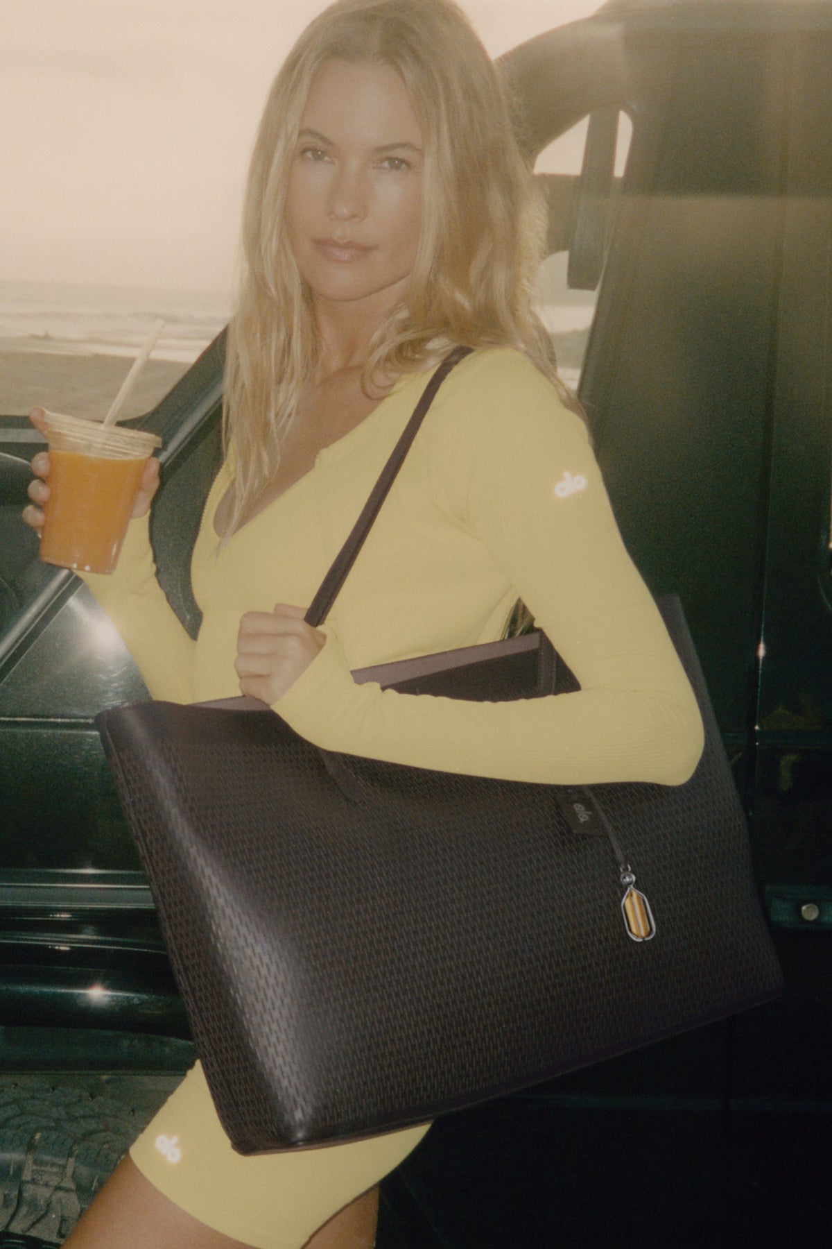 ALO Leather Mesh Tranquility Tote - Espresso Leather Mesh