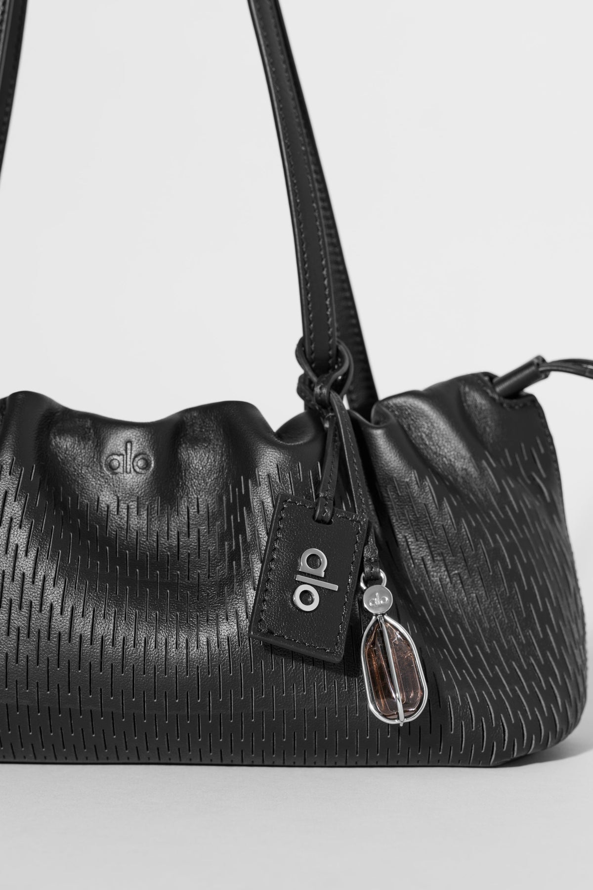ALO Leather Mesh Mini Unwind Cinch - Black Leather Mesh