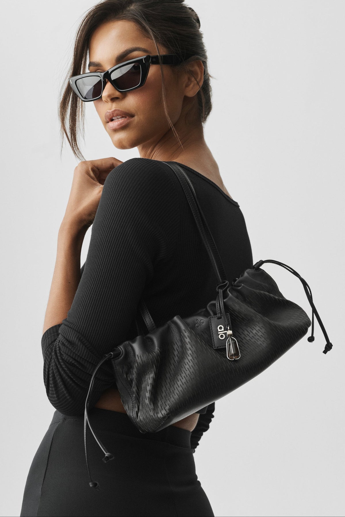 ALO Leather Mesh Mini Unwind Cinch - Black Leather Mesh