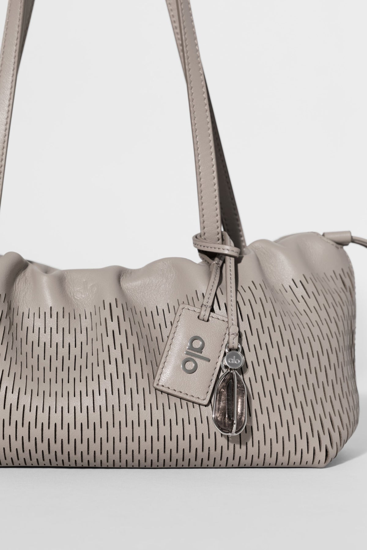 ALO Leather Mesh Mini Unwind Cinch - Warm Gravel Leather Mesh