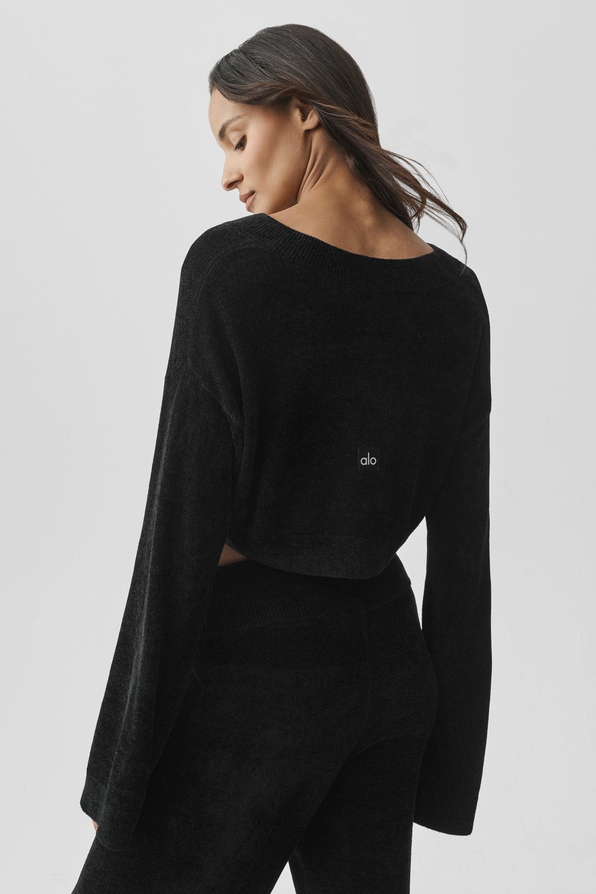 Micro Chenille Cropped V-Neck Coverup - Black