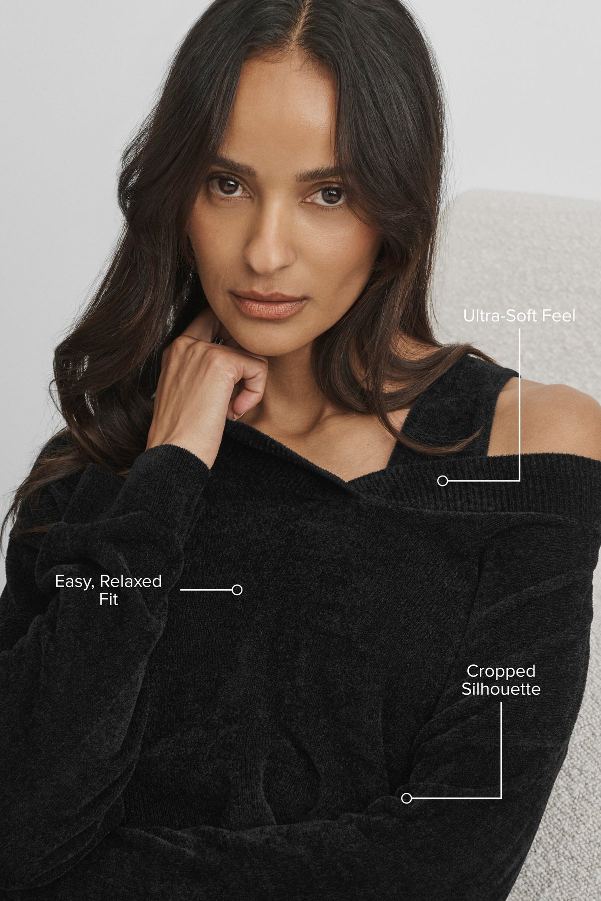 Micro Chenille Cropped V-Neck Coverup - Black