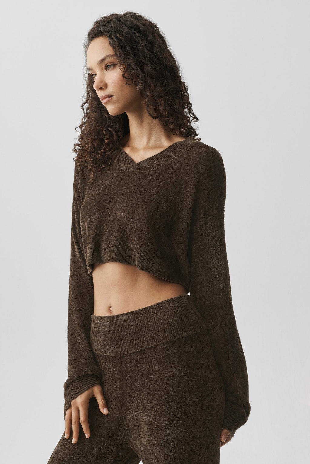 Micro Chenille Cropped V-Neck Coverup - Espresso