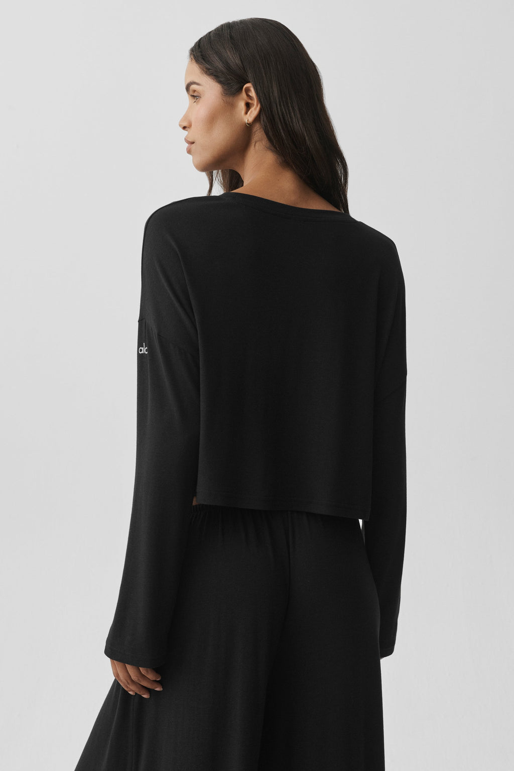 Semi-Sheer Oasis Boxy Long Sleeve - Black