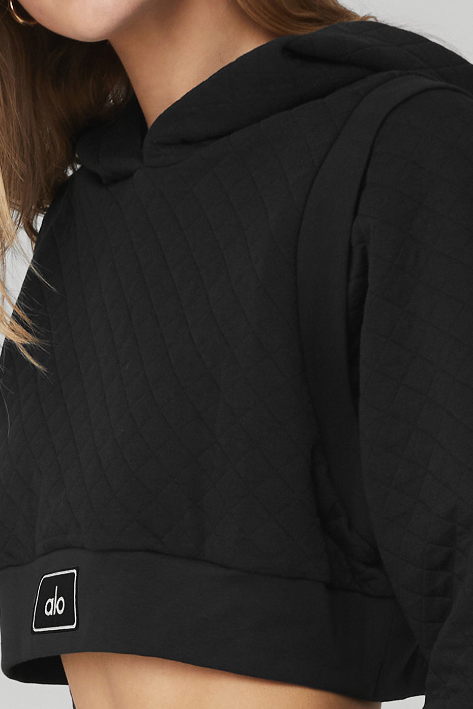 Quilted Cropped Arena Hoodie - Black