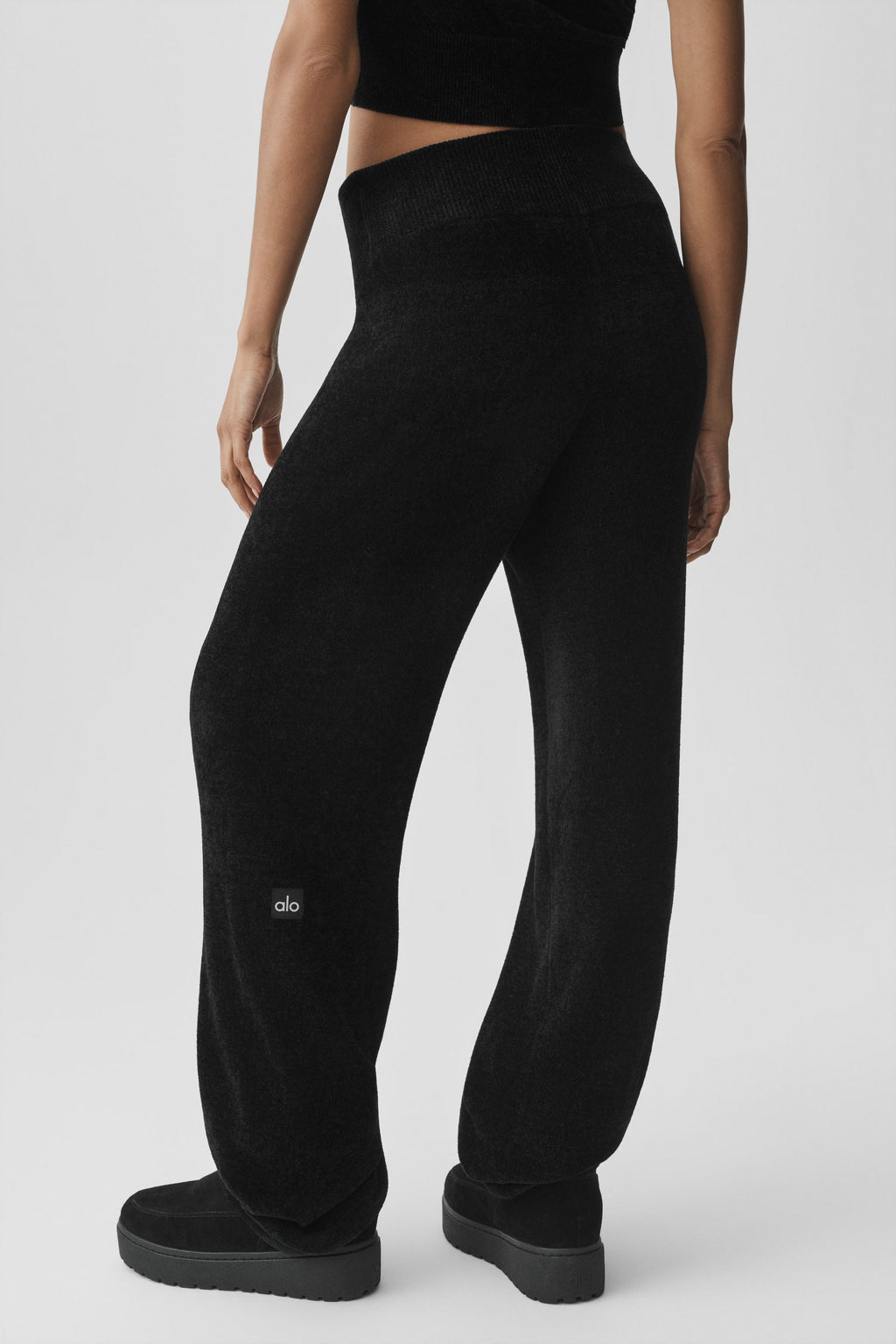 Micro Chenille High-Waist Straight Leg Pant - Black