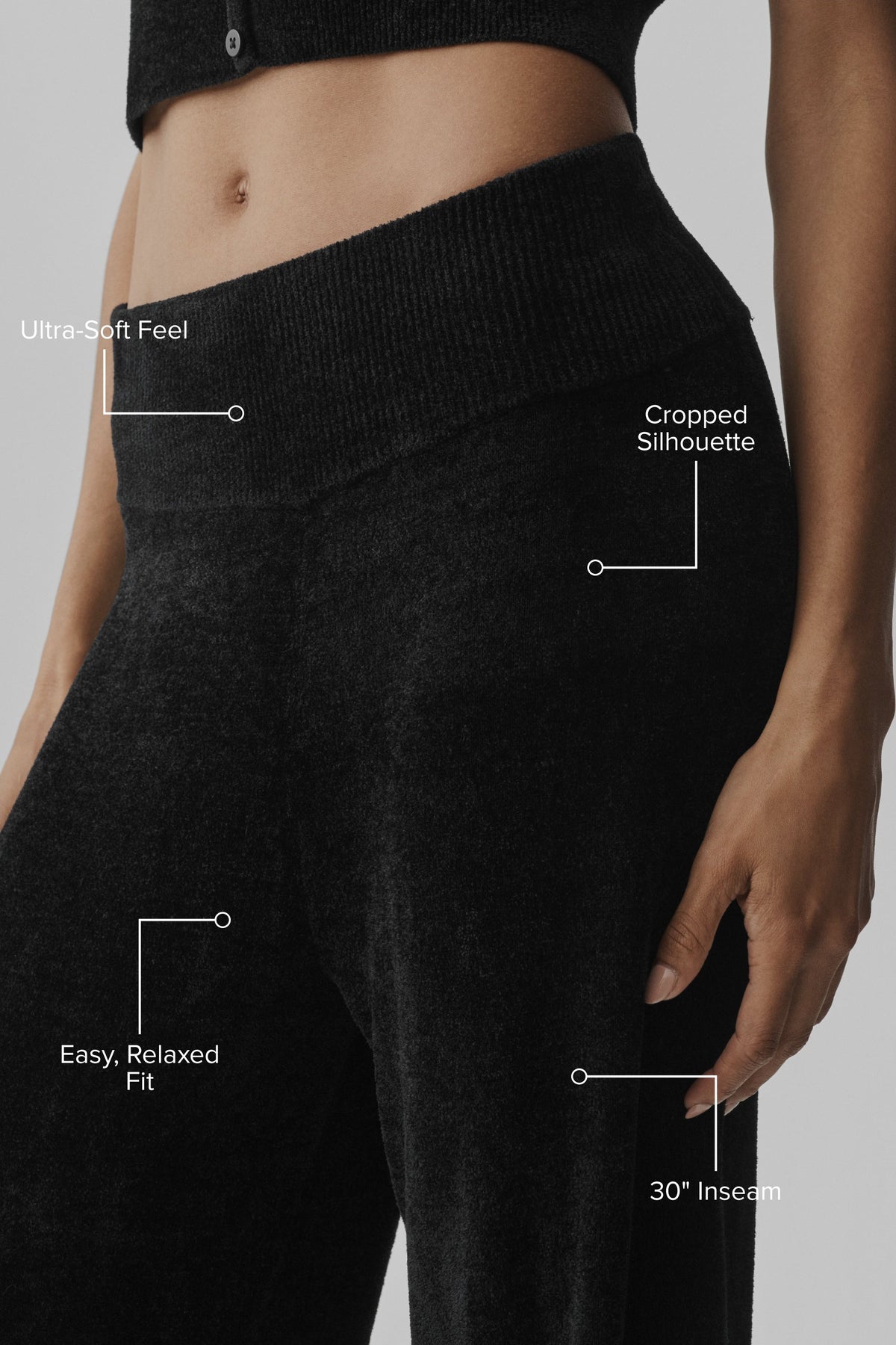 Micro Chenille High-Waist Straight Leg Pant - Black