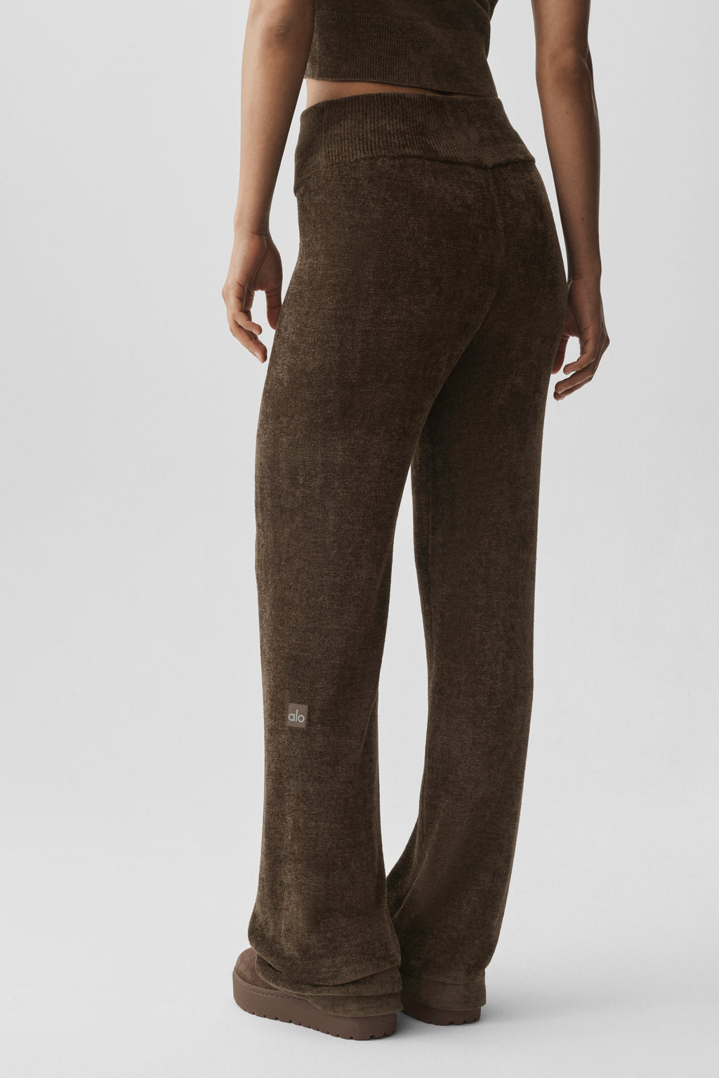 Micro Chenille High-Waist Straight Leg Pant - Espresso