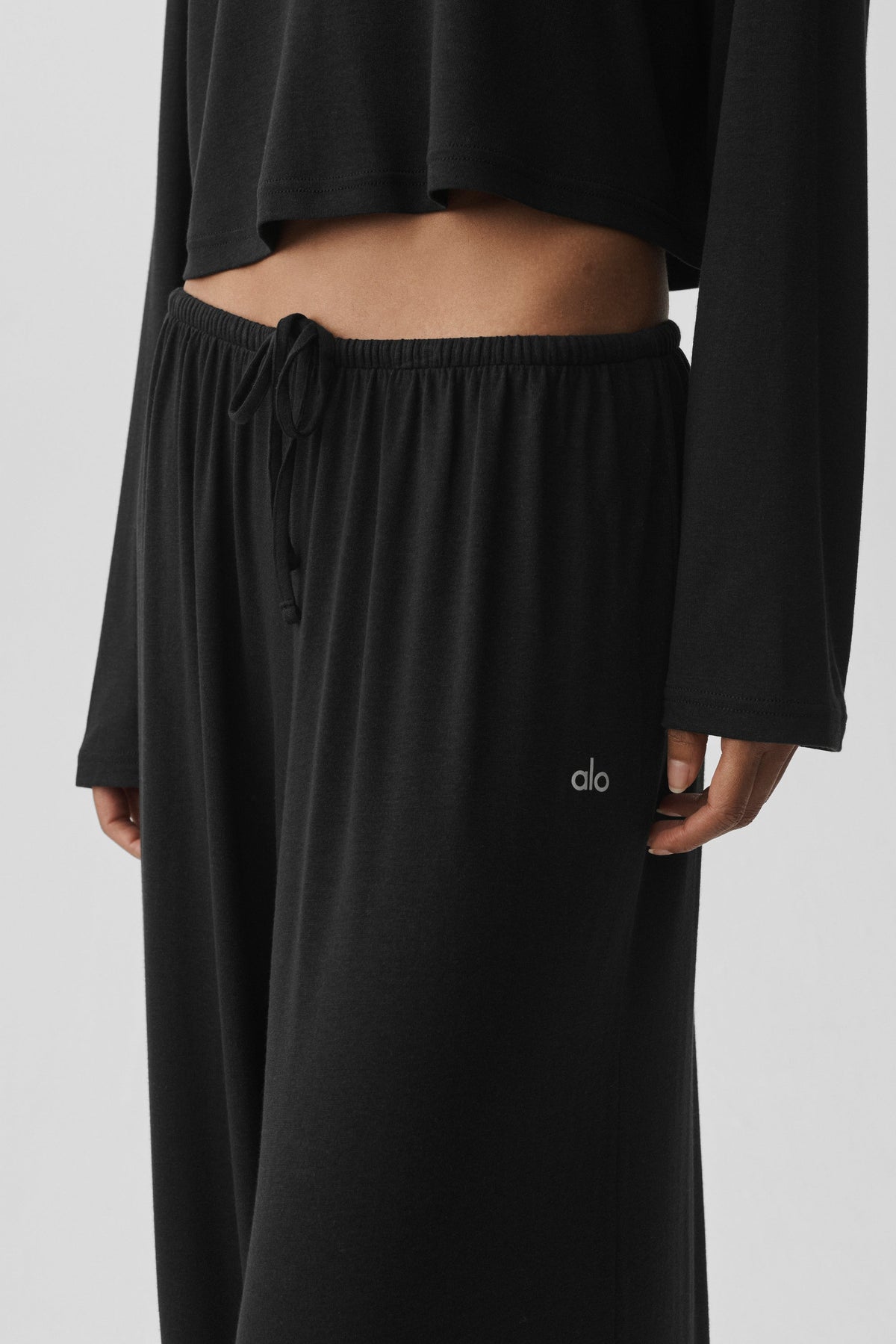 Semi Sheer High-Waist Oasis Wide Leg Pant (Long) - Black