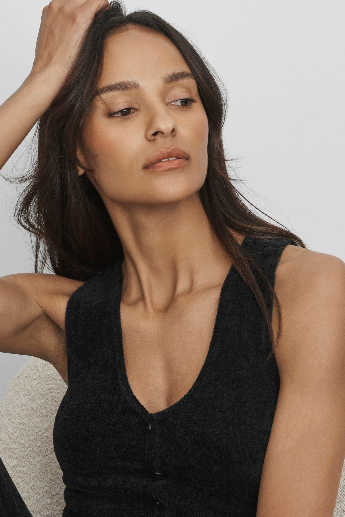 Micro Chenille Button Down Tank - Black