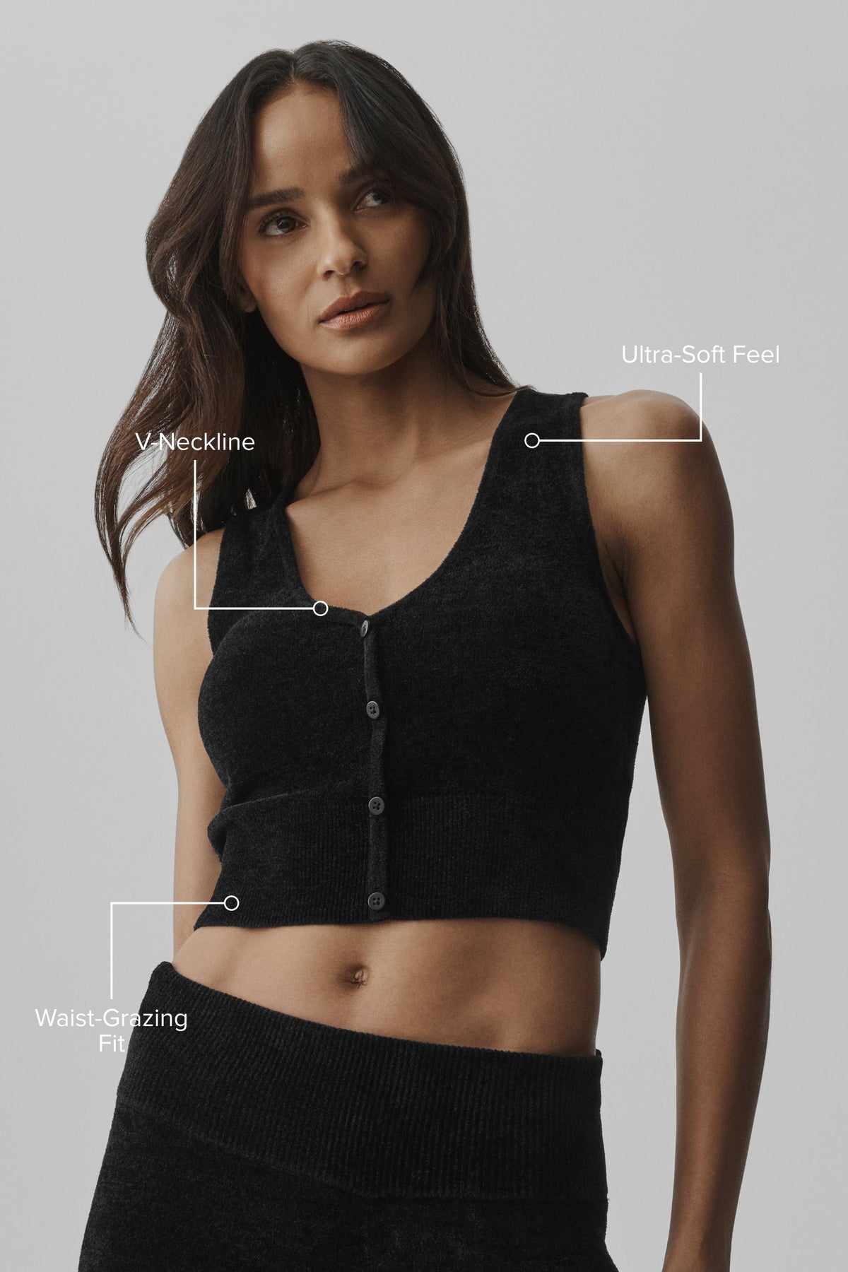 Micro Chenille Button Down Tank - Black