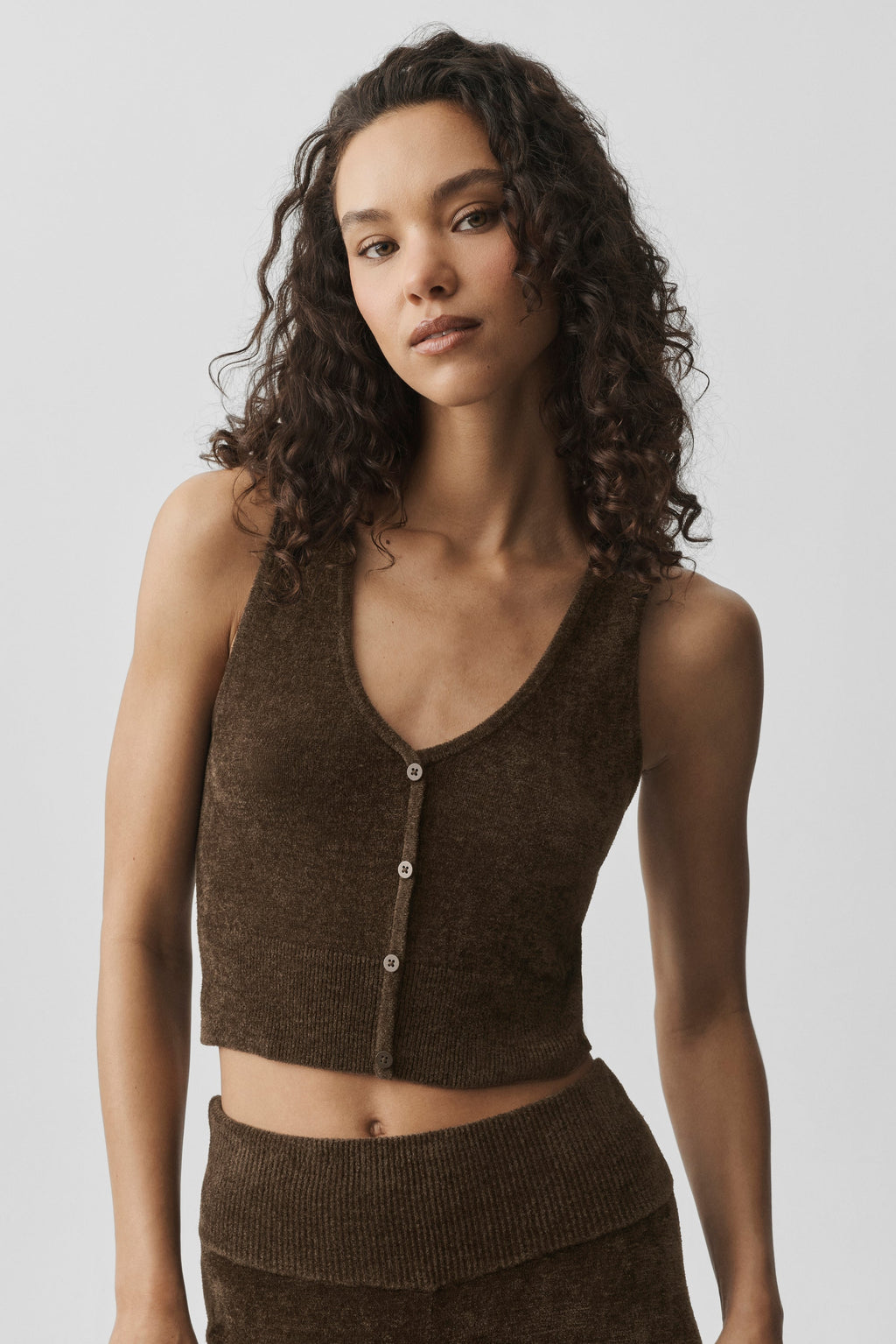 Micro Chenille Button Down Tank - Espresso