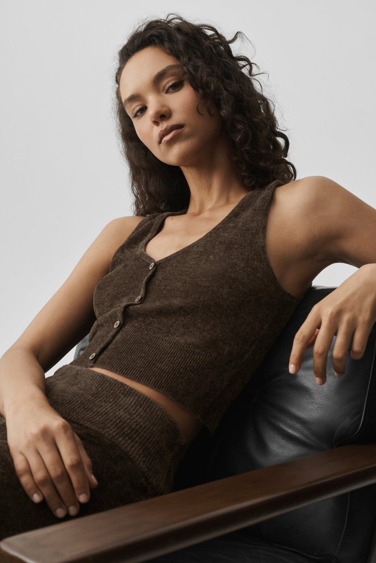 Micro Chenille Button Down Tank - Espresso